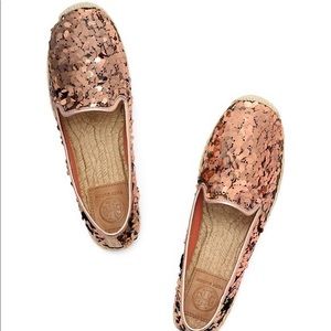 Tory Burch Mischa Rose Gold Espadrille flats Size 9.5